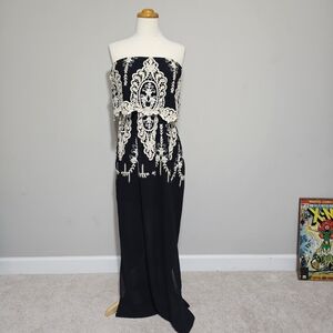 Hot & Delicious Black White Lace Embroidered Maxi Dress M